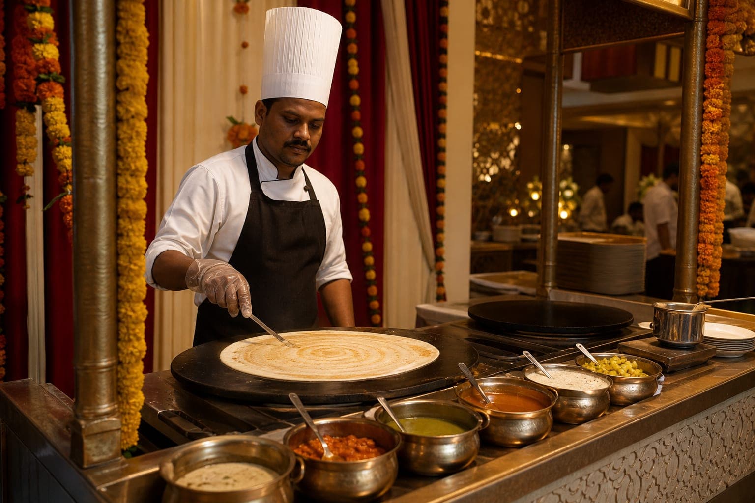 Live dosa counter at Indian wedding reception